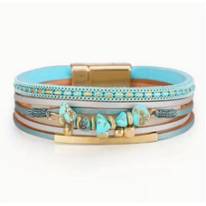 Turquoise Blue Beads & Golden-Tone Stacked Bracelet