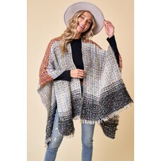 Fashion Go Confetti Stitch Shawl Wrap Sweater Rust/Grey