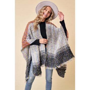 Fashion Go Confetti Stitch Shawl Wrap Sweater Rust/Grey
