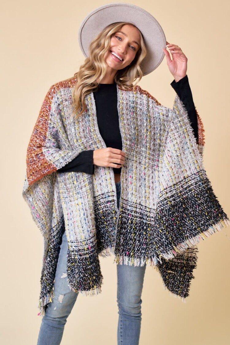 Confetti Stitch Shawl Wrap Sweater Rust/Grey