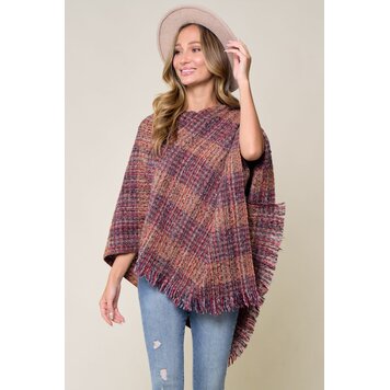 Cozy Multi Color Plaid Poncho Pink