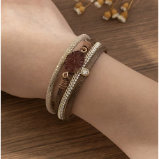 Multi layered PU Leather Stone  Bracelet Coffee