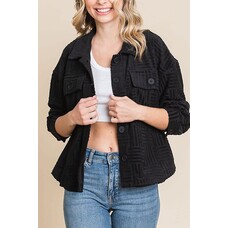 Fashion Go Women's Embossed Soft Casual Shacket Black L