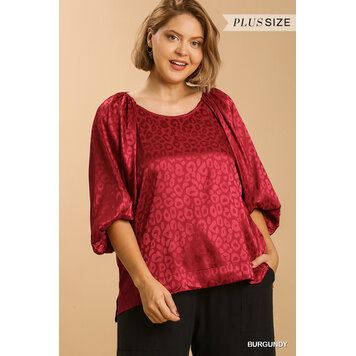 Umgee Umgee Satin Puff Sleeve Top Burgundy XL