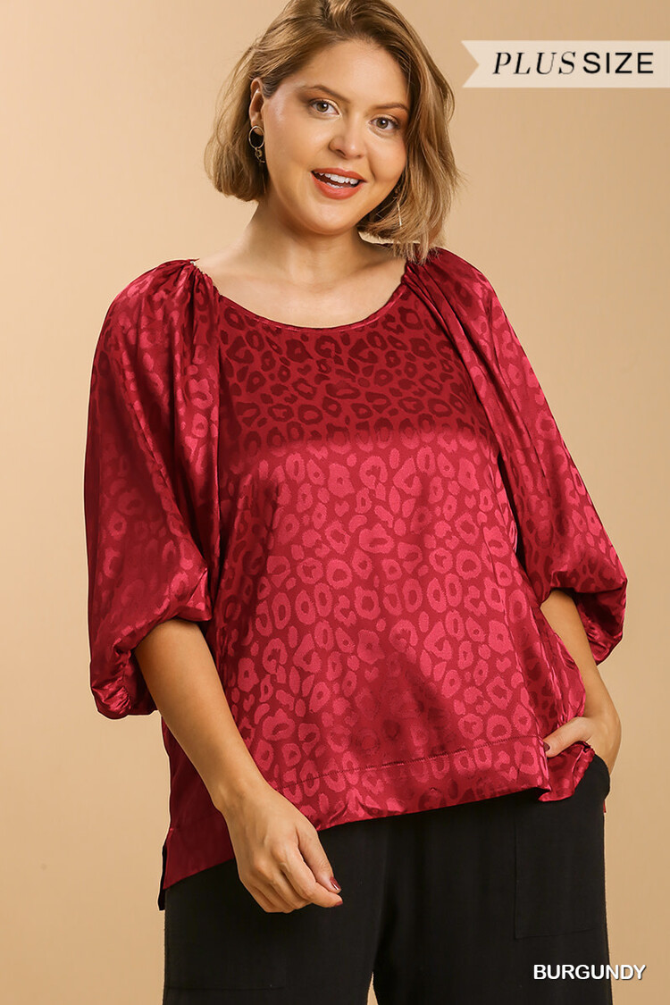 Umgee Umgee Satin Puff Sleeve Top Burgundy XL