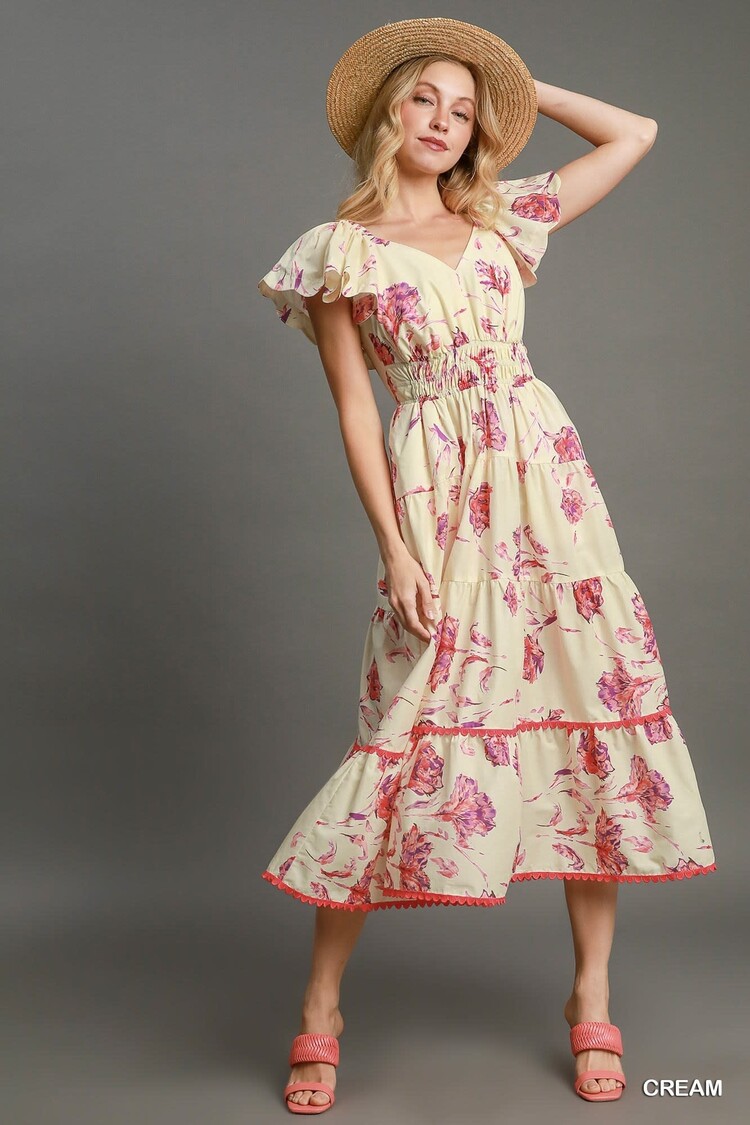 Umgee Tiered Floral Print Maxi Dress