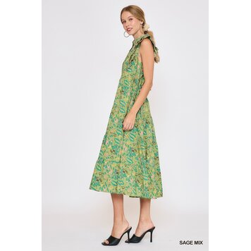 Umgee Floral Garden Print Tiered Midi Dress