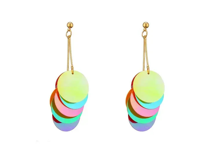 Nima Accessories Dual Sequin Disk Dangling Earrings