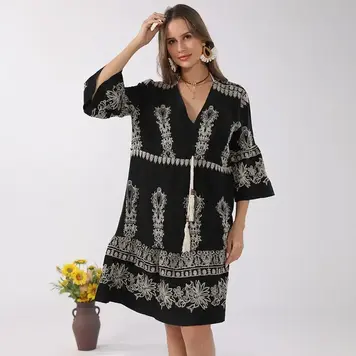 Sensibling Corp Boho Embroidered Tunic Summer Dress