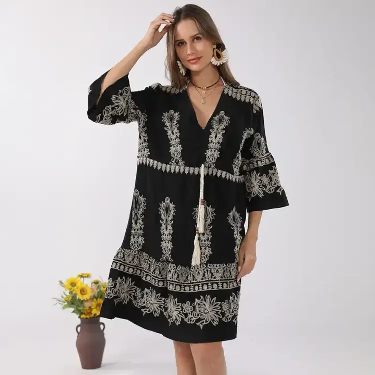 Sensibling Corp Boho Embroidered Tunic Summer Dress