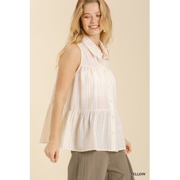 Umgee Tiered Button Down Sleeveless Top