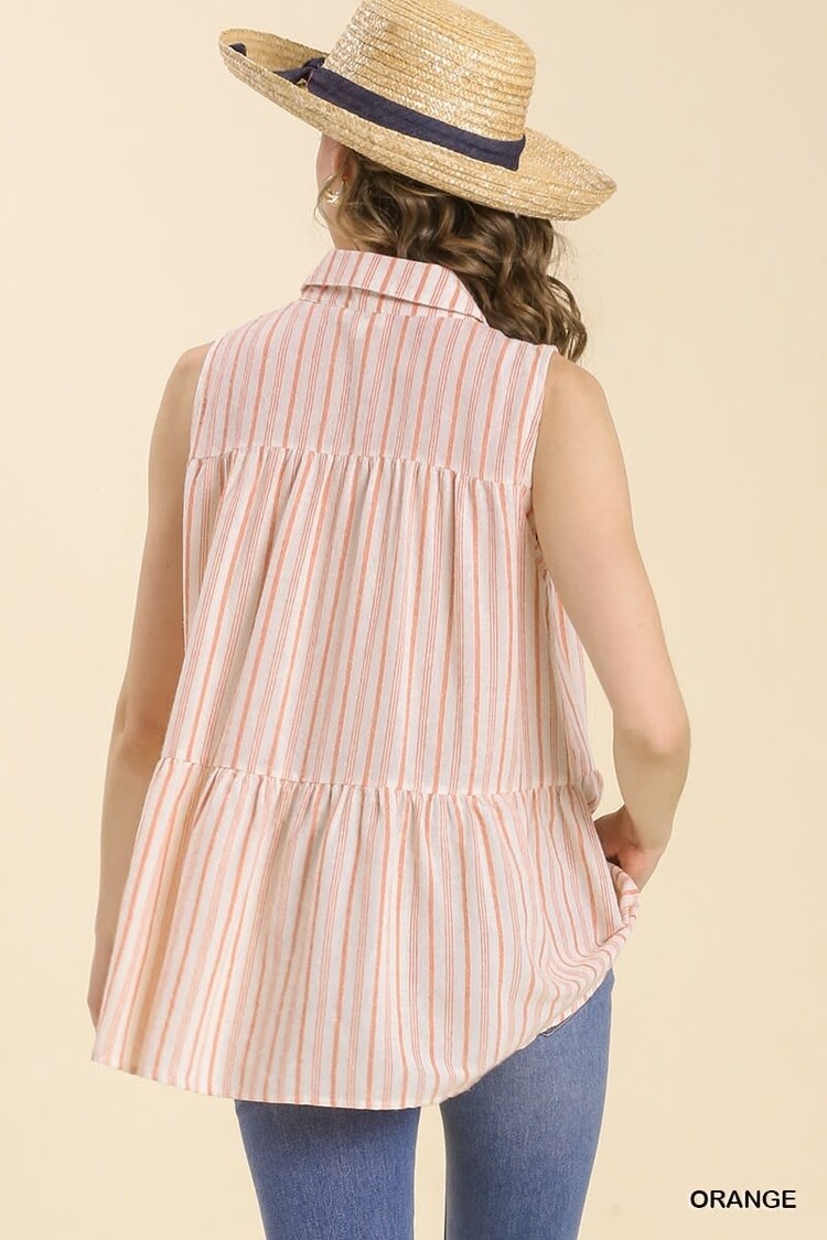 Umgee Tiered Button Down Sleeveless Top