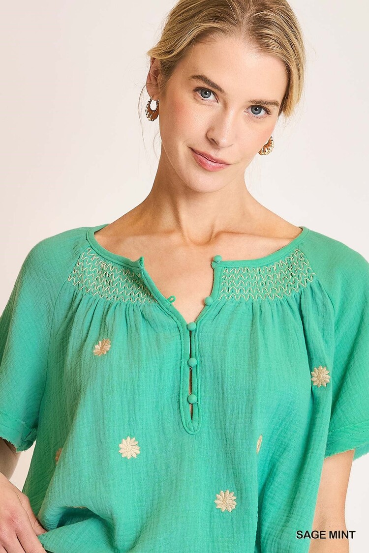 Umgee Cotton Gauze Mid Button Down Top