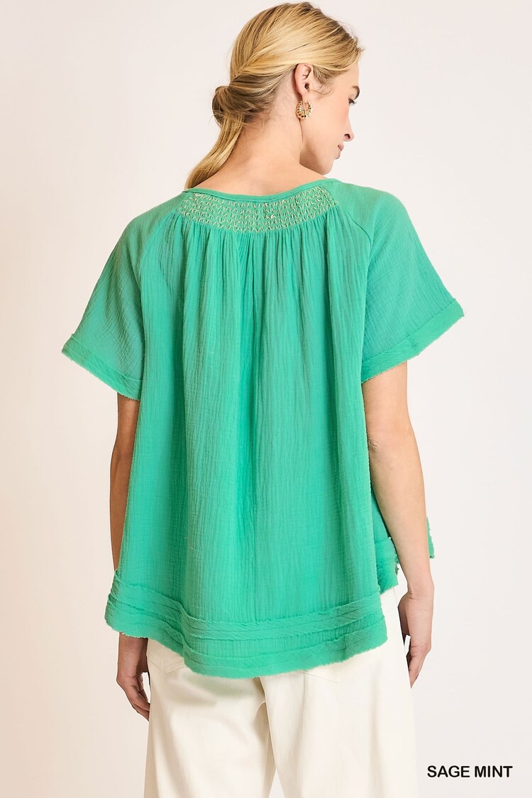 Umgee Cotton Gauze Mid Button Down Top