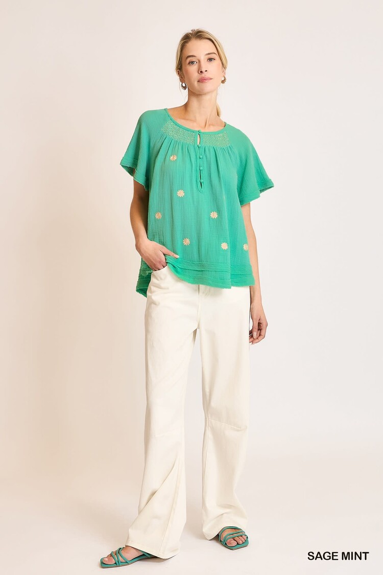 Umgee Cotton Gauze Mid Button Down Top