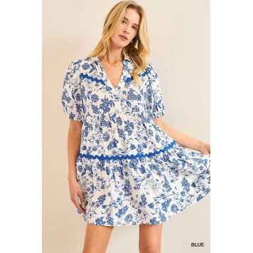 Umgee Two Tone Floral Print Dress