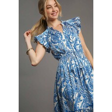 Umgee Two Tone Paisley Print Midi Dress