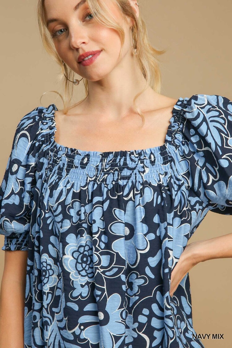 Umgee Floral Print Mini Dress