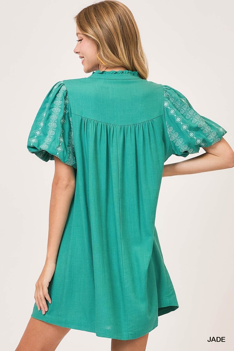 Umgee Split Neck Midi Dress with Embroidered Details