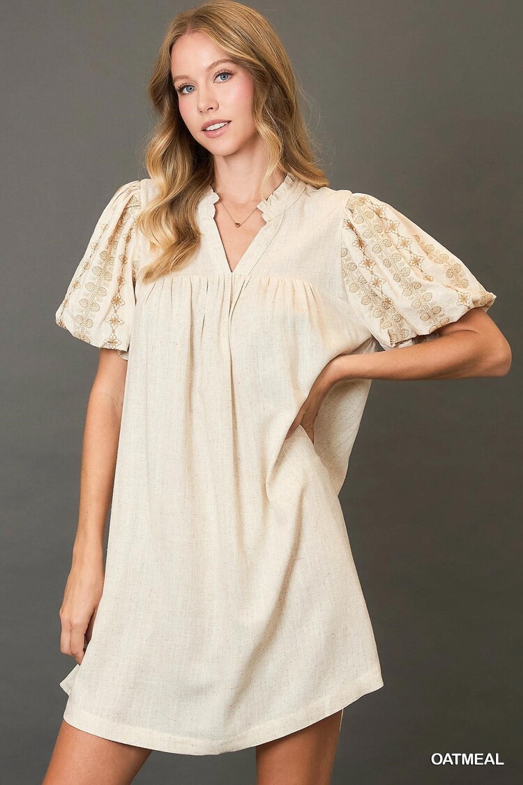 Umgee Split Neck Midi Dress with Embroidered Details