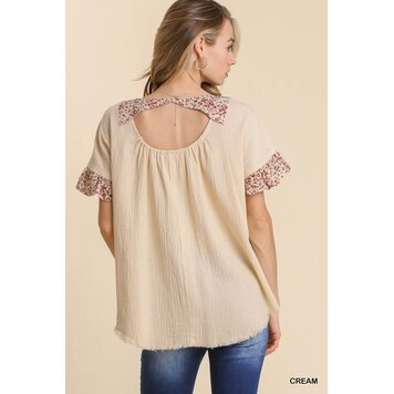 Umgee Gauze Animal Print Ruffle Sleeves Top with Fringe Hem