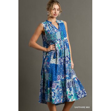 Umgee Paisley Print Sleeveless Midi Dress with Tassel Tie Front