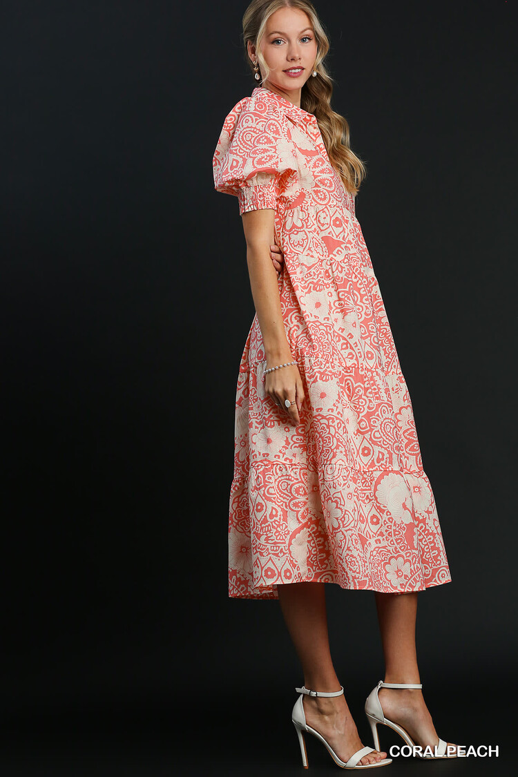 Umgee V-Neck Collared Tiered Dress