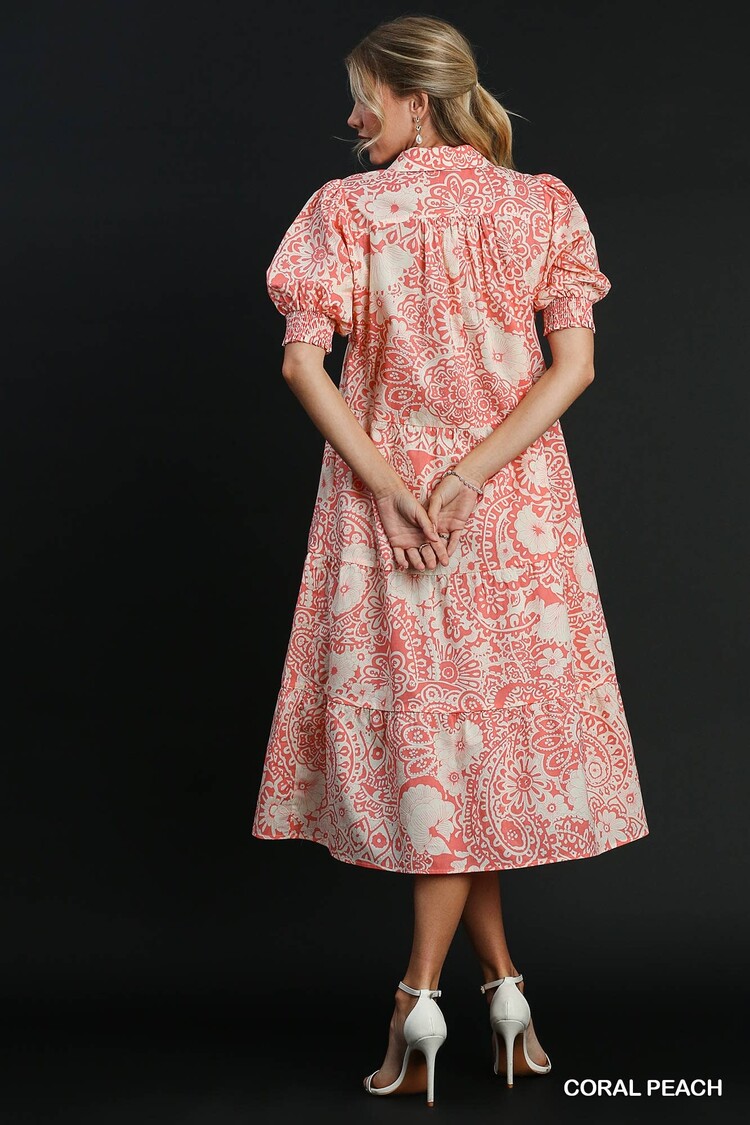 Umgee V-Neck Collared Tiered Dress