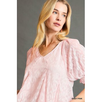 Umgee Leopard Print Puff Sleeve V-Neck Blouse with Lining