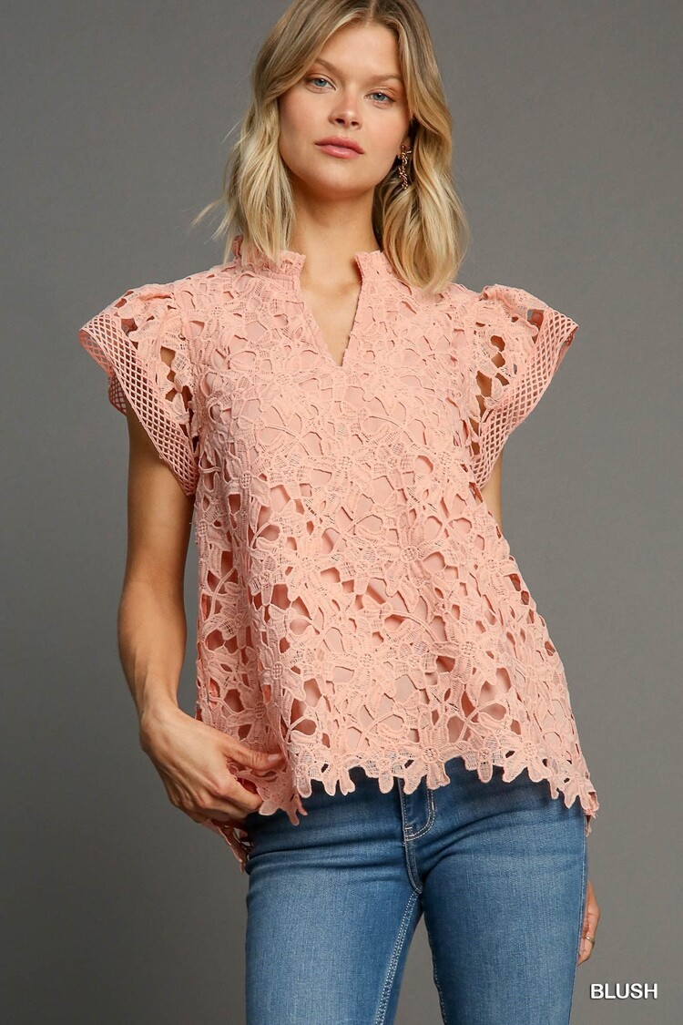 Umgee Lace Split Neck Top