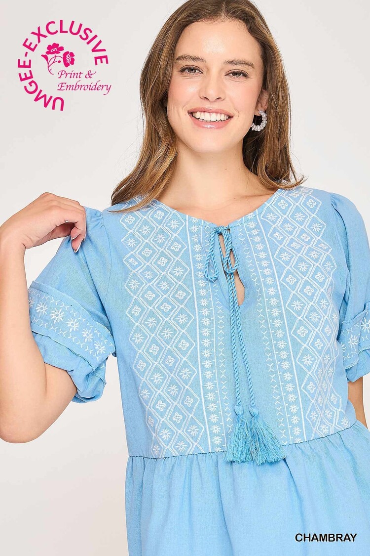 Umgee Embroidered Peplum Blouse