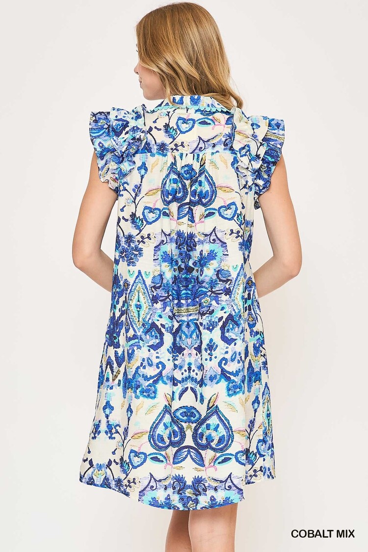 Umgee Ruffle Sleeve Boho Babydoll Dress