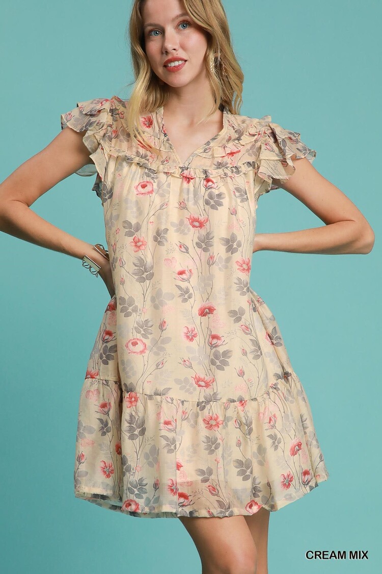 Umgee Floral Print Mini Dress