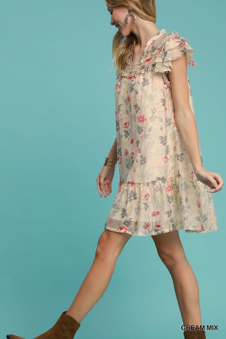 Umgee Floral Print Mini Dress