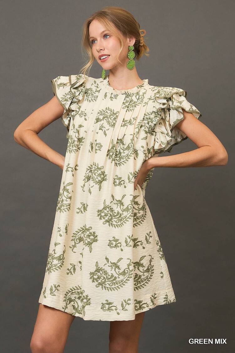 Umgee Two Tone Paisley Print Tiered Mini Dress