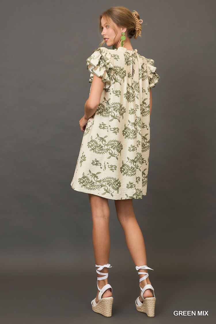 Umgee Two Tone Paisley Print Tiered Mini Dress