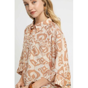 Umgee Abstract Print Button-Up Oversized Shirt