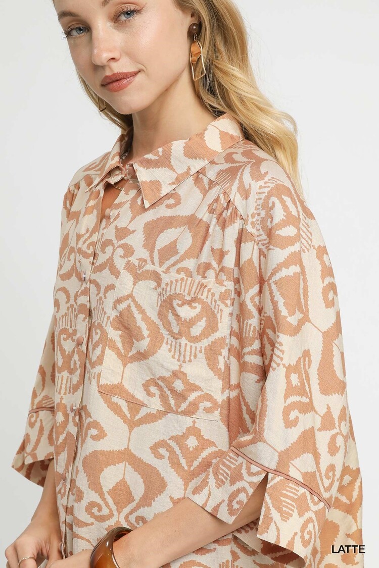 Umgee Abstract Print Button-Up Oversized Shirt