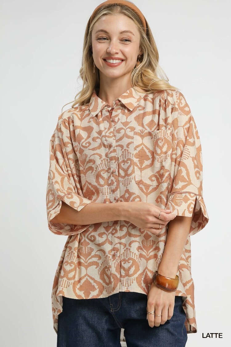Umgee Abstract Print Button-Up Oversized Shirt