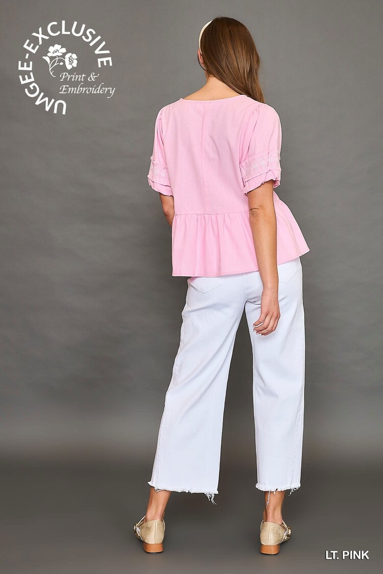 Umgee Embroidered Peplum Blouse