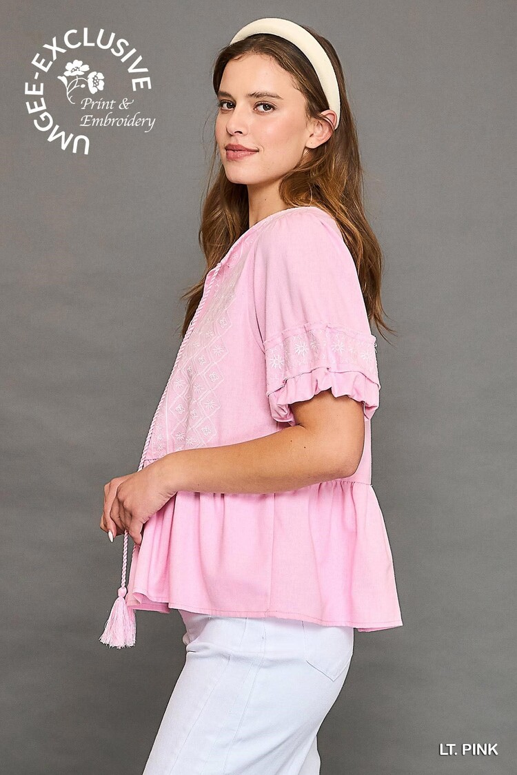 Umgee Embroidered Peplum Blouse