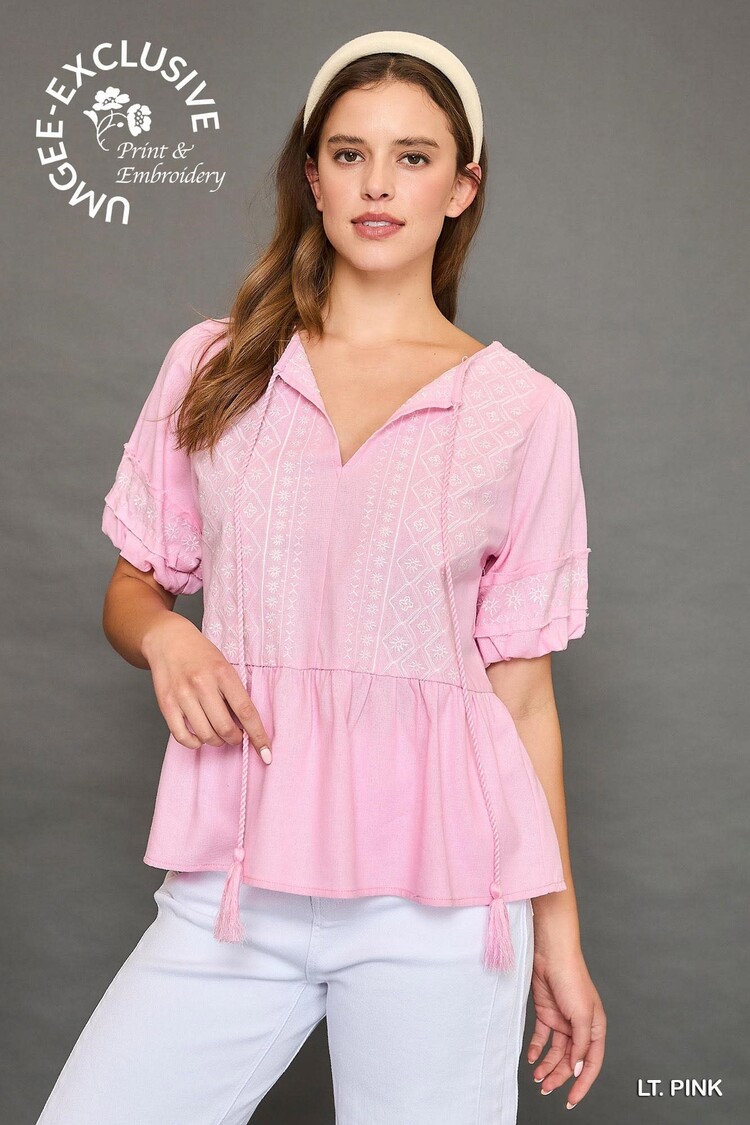 Umgee Embroidered Peplum Blouse