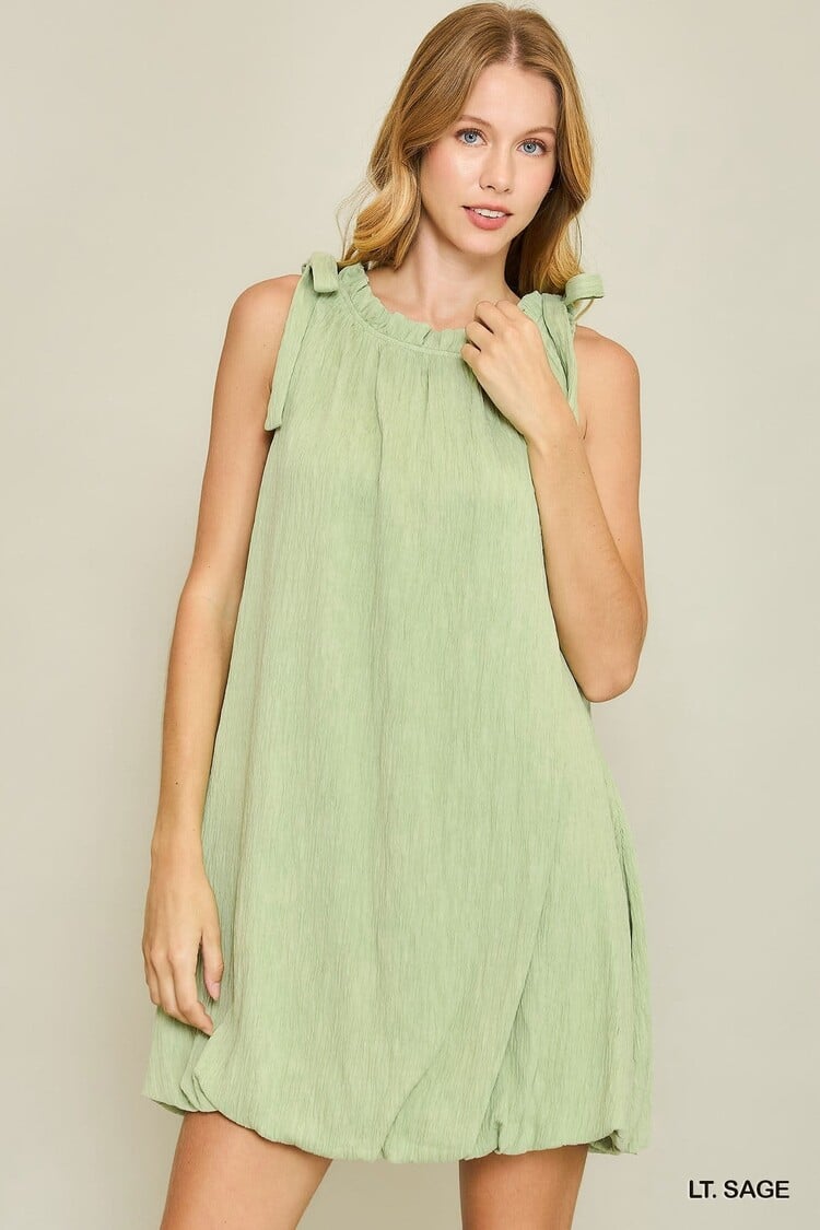 Umgee Sleeveless Mock Neck Dress with Ribbons and Ruffles