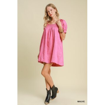 Umgee Textured Floral Square Neck Mini Dress