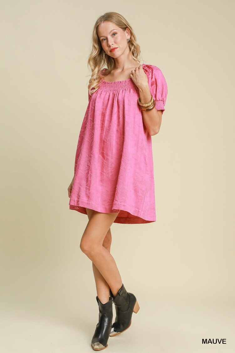 Umgee Textured Floral Square Neck Mini Dress