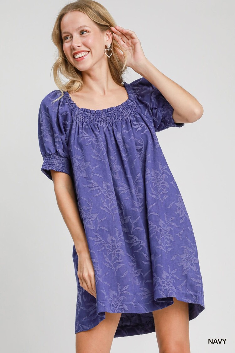 Umgee Textured Floral Square Neck Mini Dress