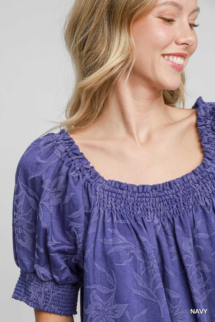 Umgee Textured Floral Square Neck Mini Dress