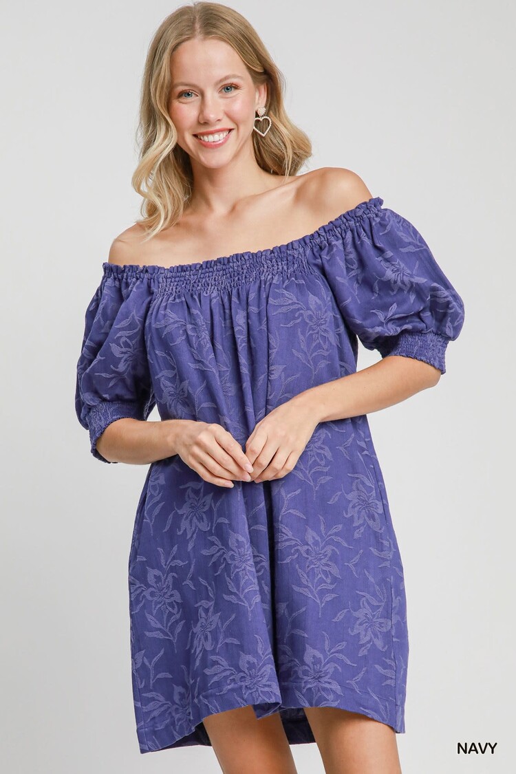 Umgee Textured Floral Square Neck Mini Dress