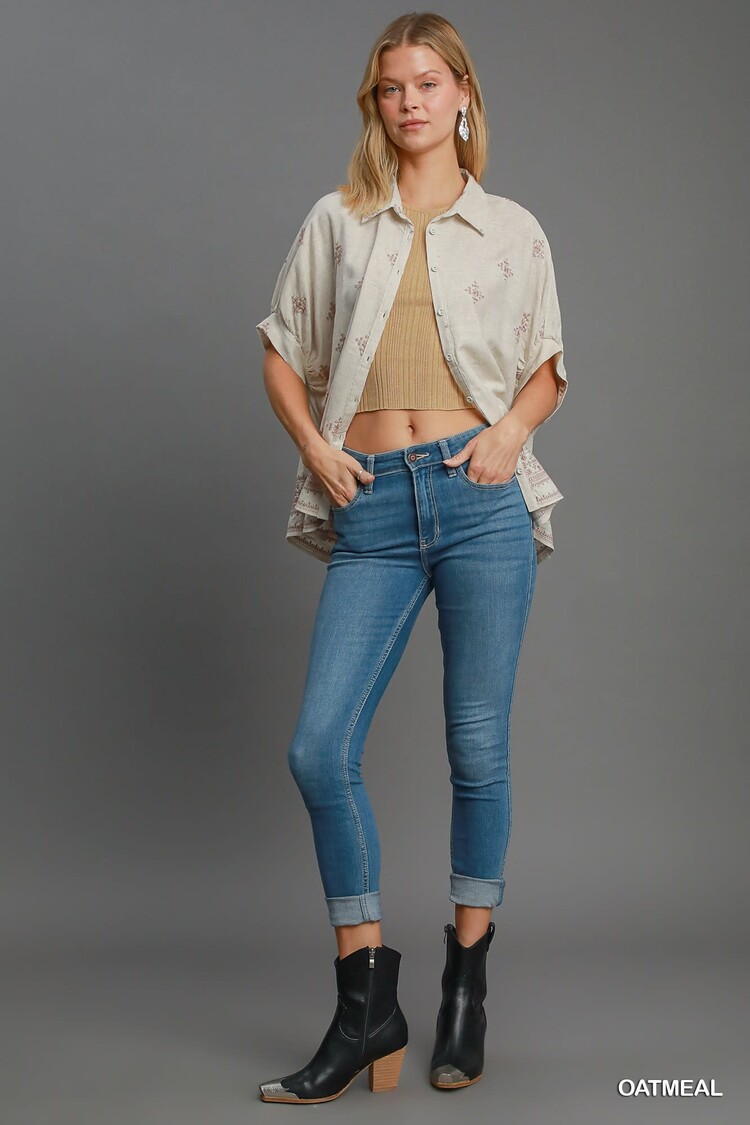 Umgee Aztec Embroidered Button Down Top