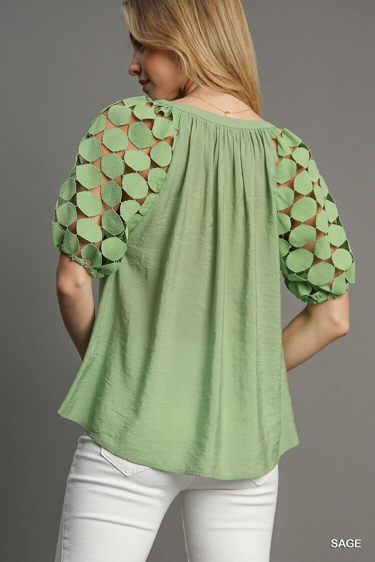 Umgee Split Neck Bubble Sleeve Top